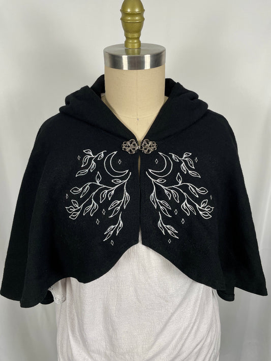 Celestial Black Wool Capelet in Silver