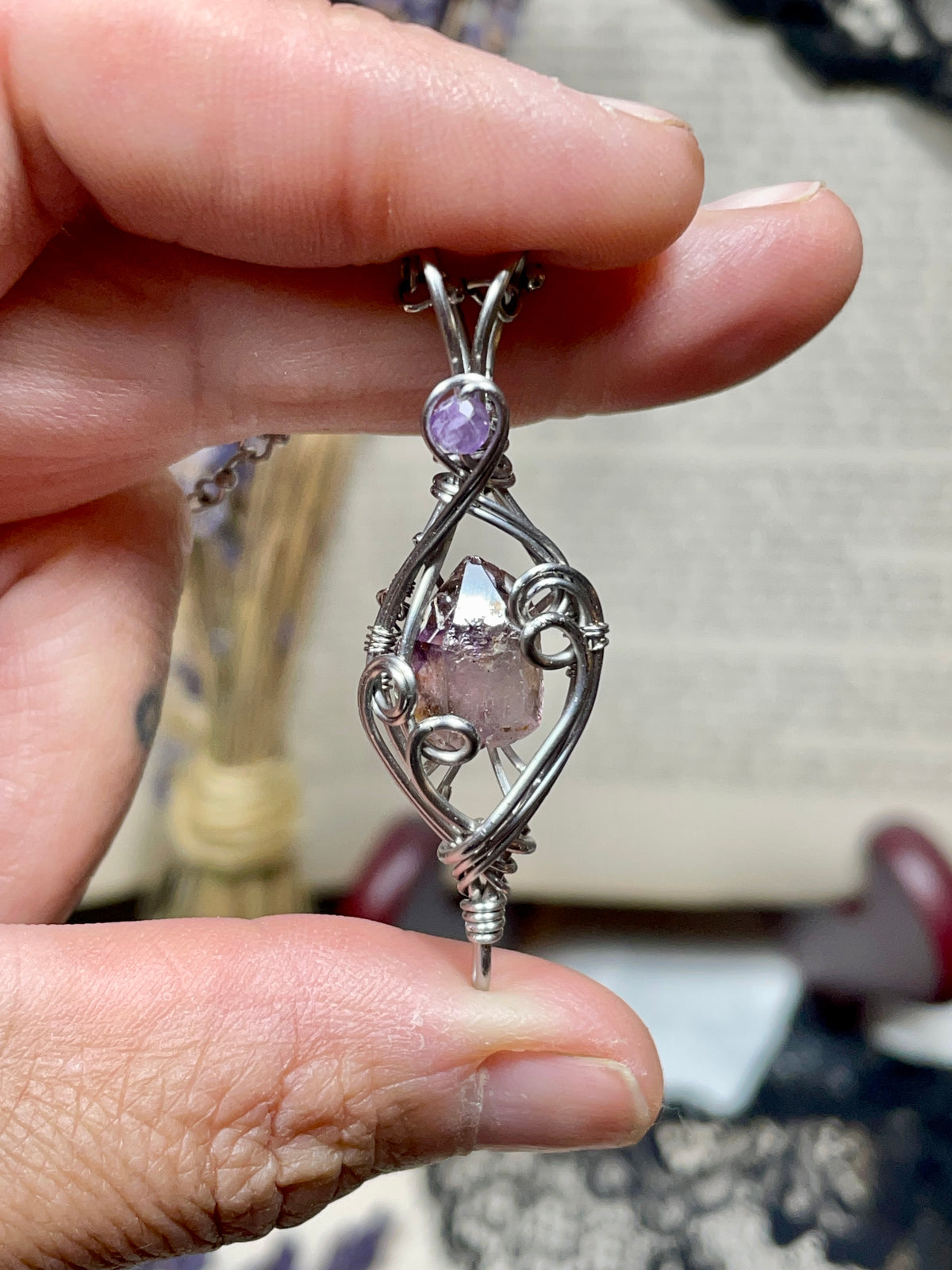 Amethyst Point(Shangaan Amethyst) Pendant in Stainless Steel