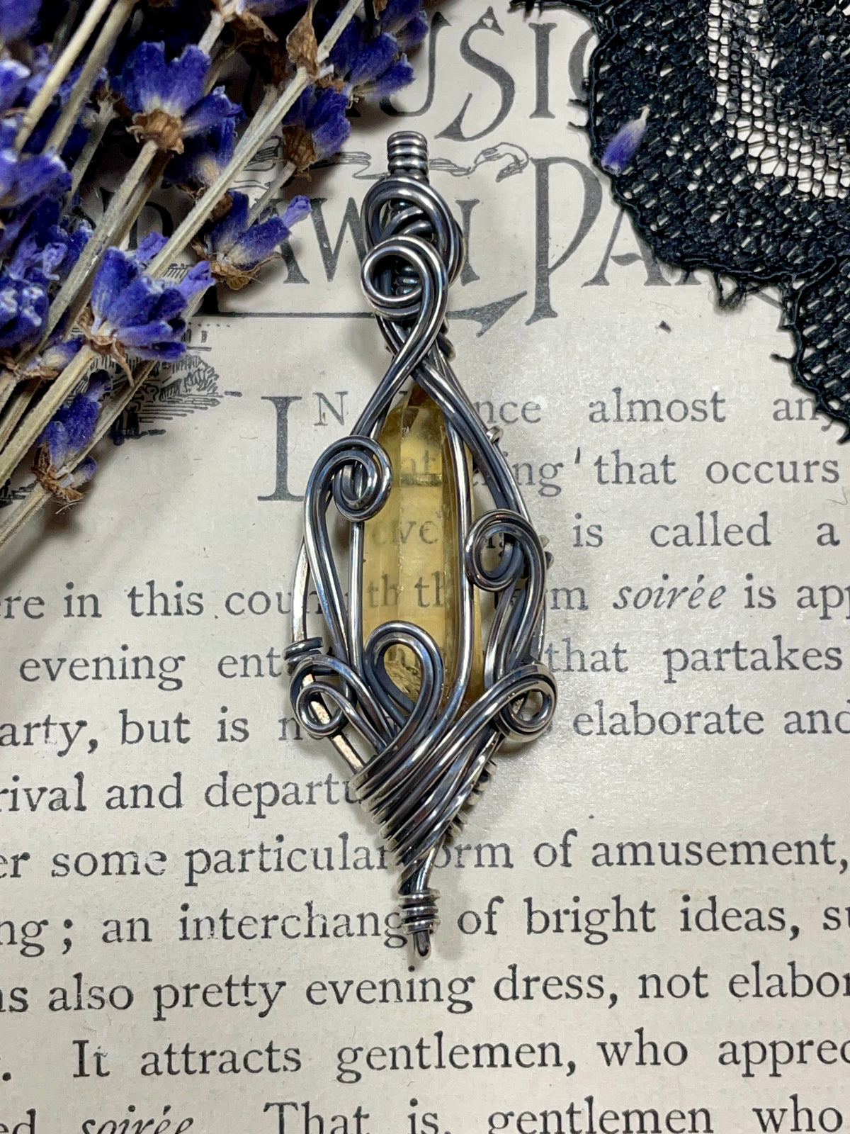 Citrine (Natural Raw Citrine Crystal Point) Pendant in Sterling Silver