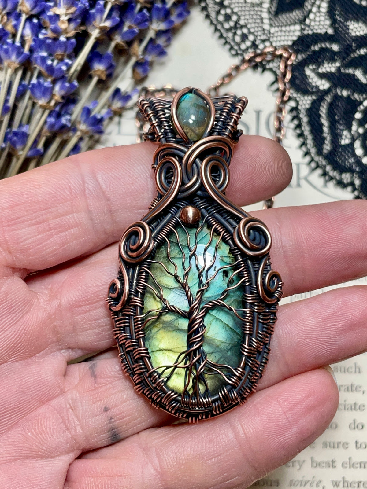 Labradorite Tree of Life Amulet in Copper