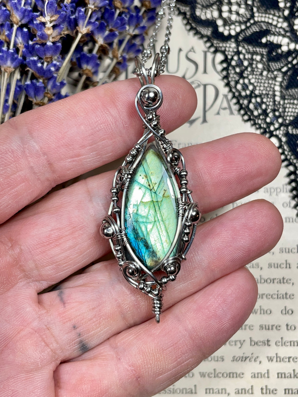Labradorite Pendant in Stainless Steel