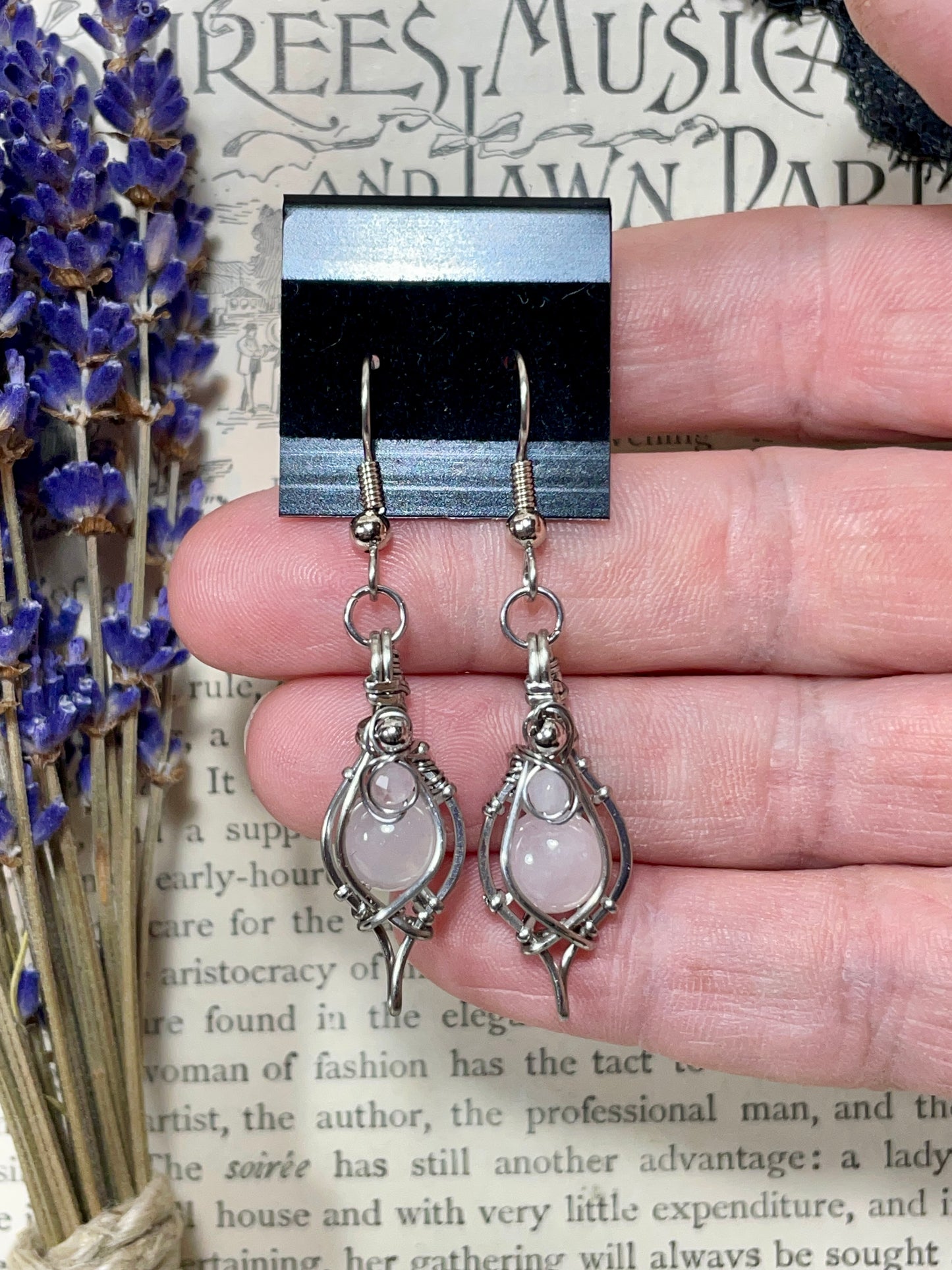 Rose Quartz Earrings in Stainless Steel