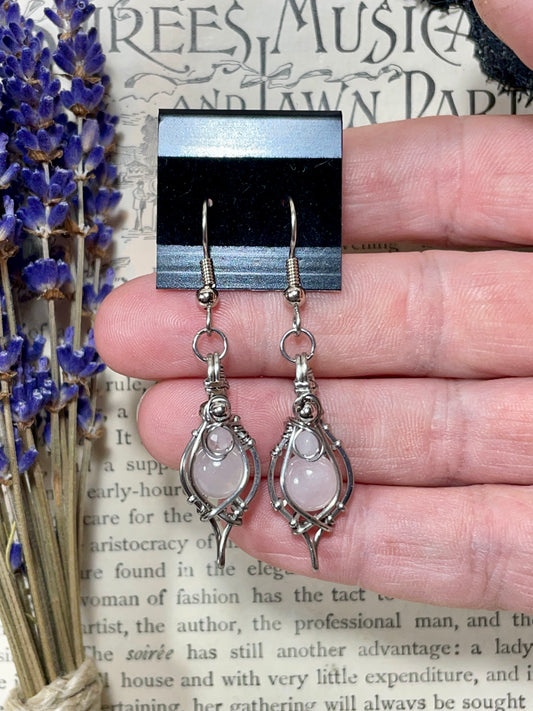 Rose Quartz Earrings in Stainless Steel