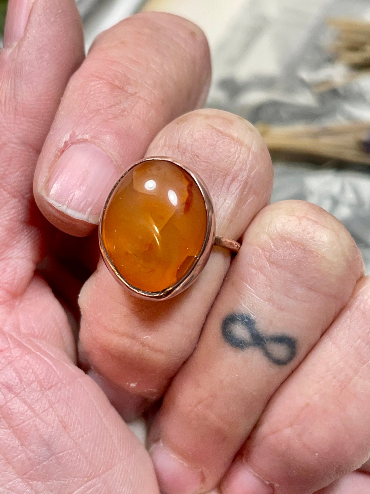 Carnelian Rustic Copper Ring Size 7