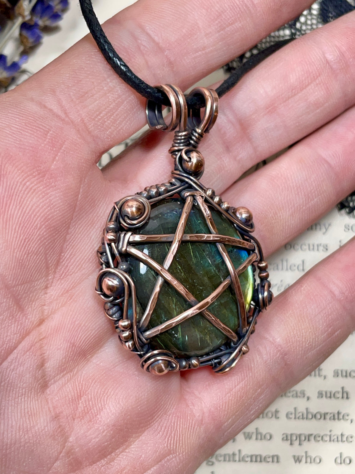 Labradorite Pentacle Pendant in Antiqued Copper