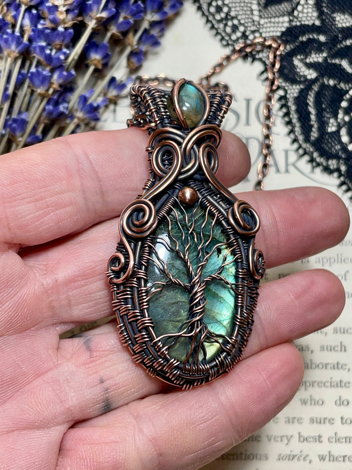 Labradorite Tree of Life Amulet in Copper