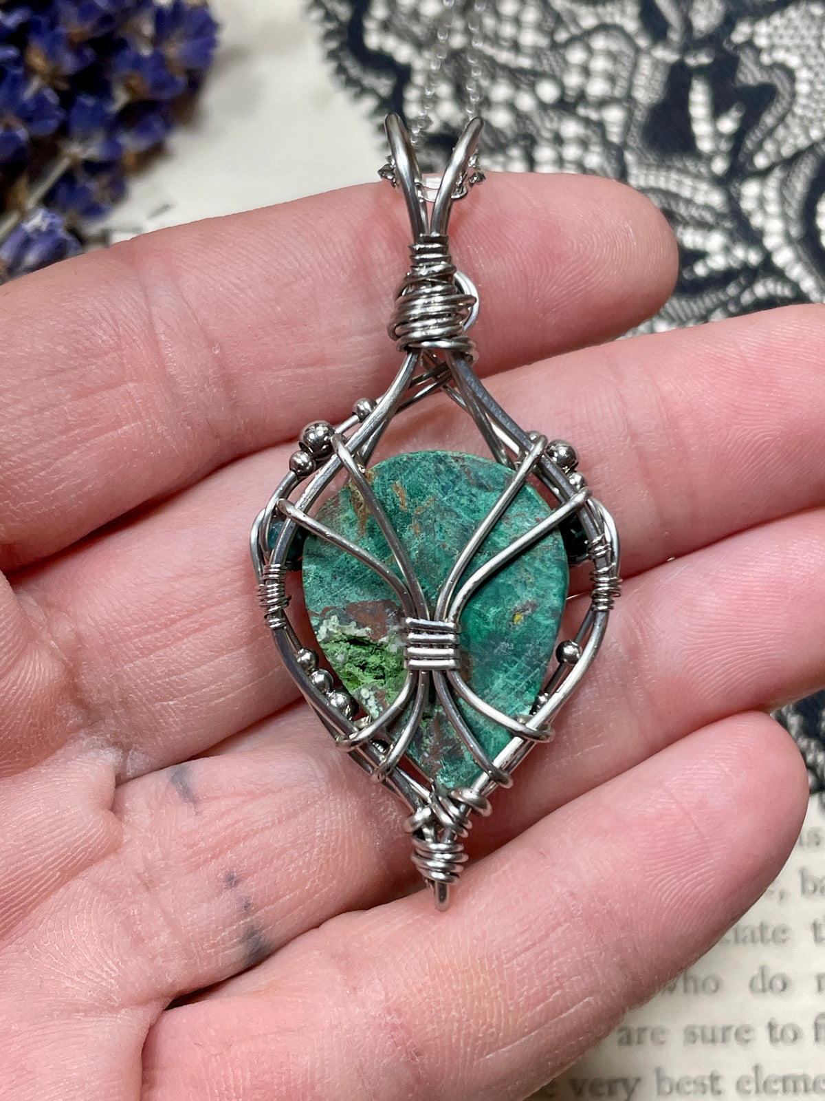 Azurite Malachite Pendant in Stainless Steel