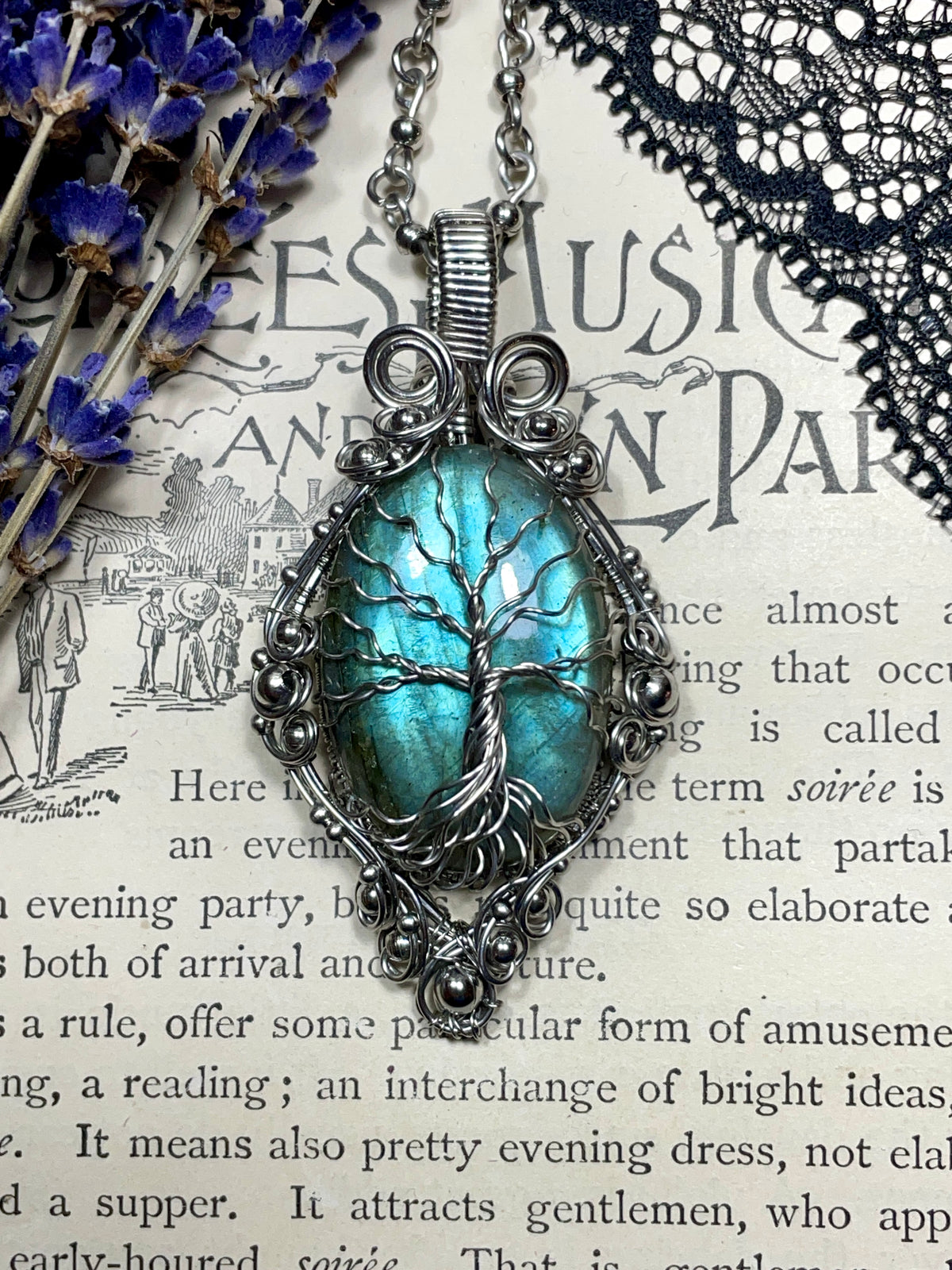 Labradorite Tree of Life Pendant in Stainless Steel