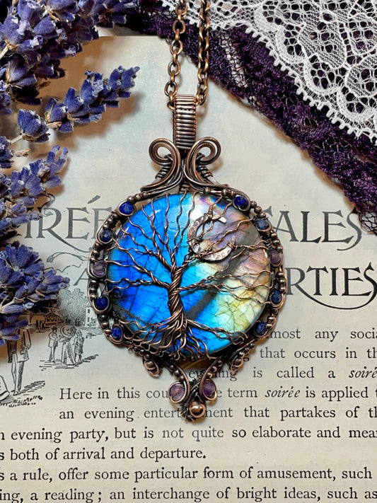 Labradorite Tree of Life Amulet in Copper