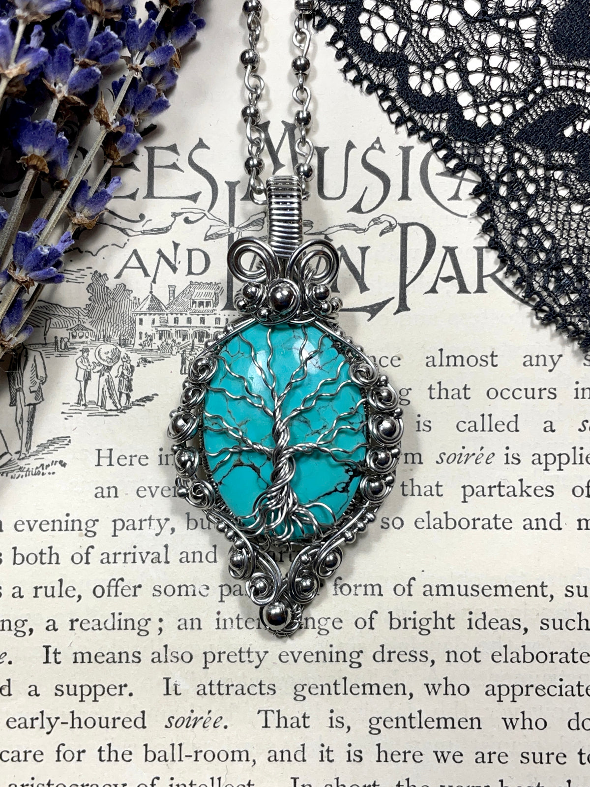 Turquoise Tree of Life Pendant in Stainless Steel
