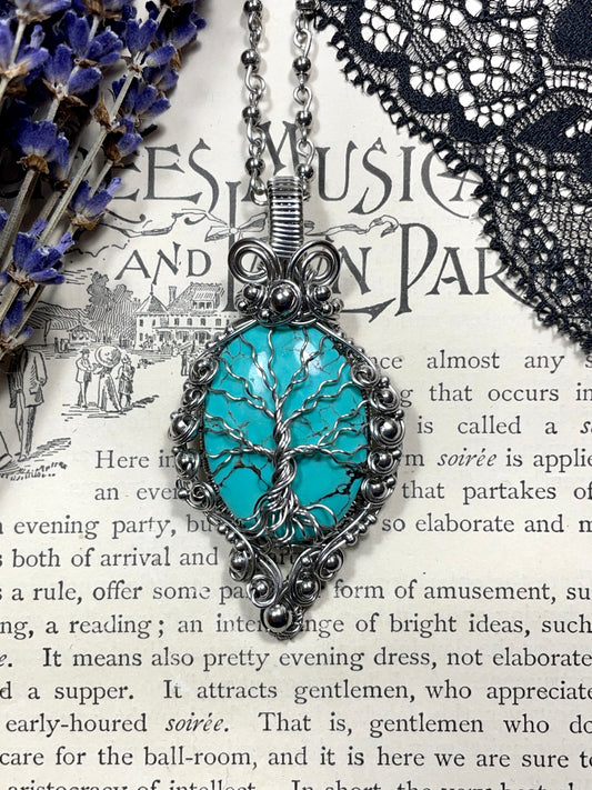 Turquoise Tree of Life Pendant in Stainless Steel