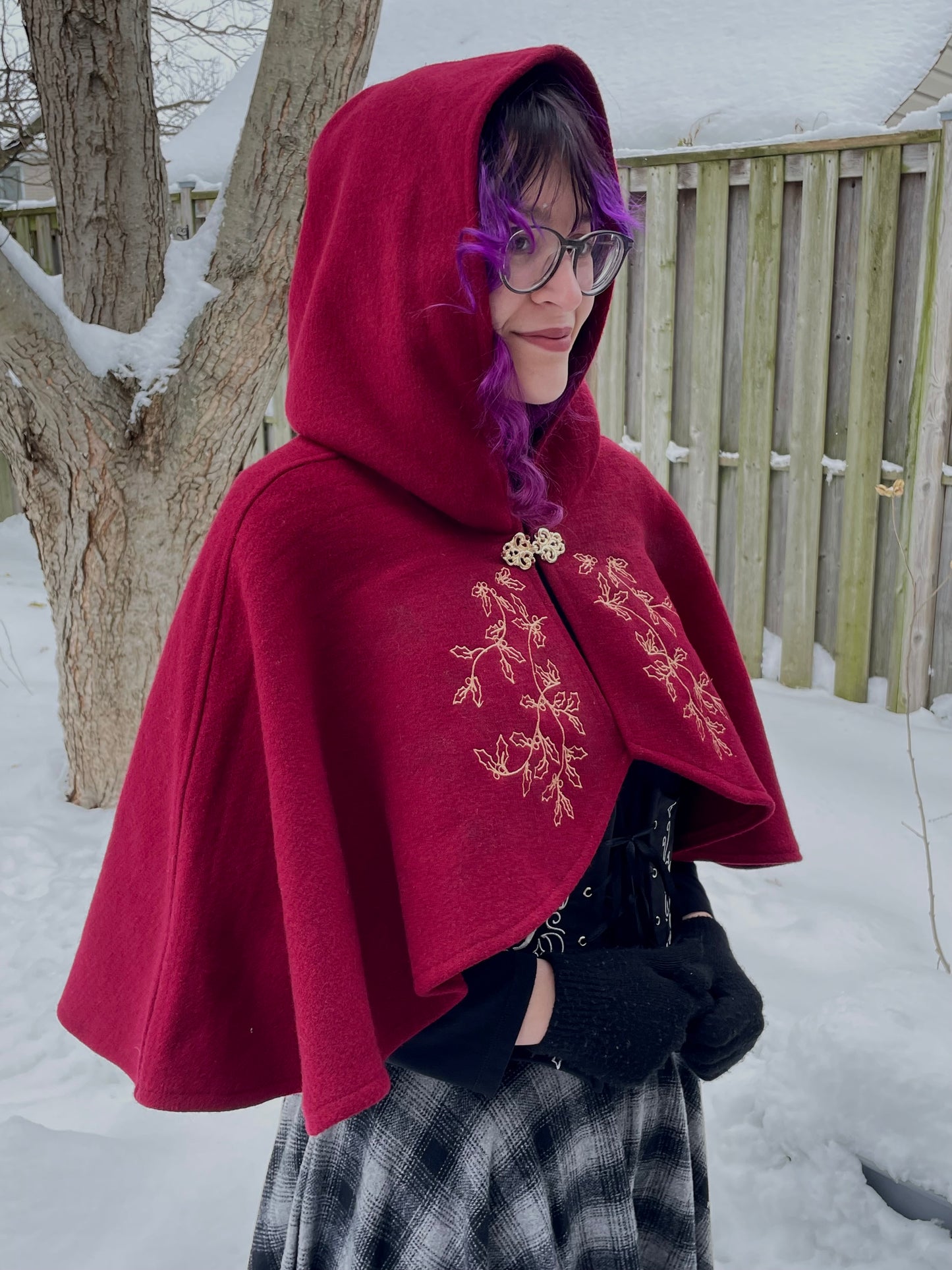 Holly King Red Wool Capelet in Gold