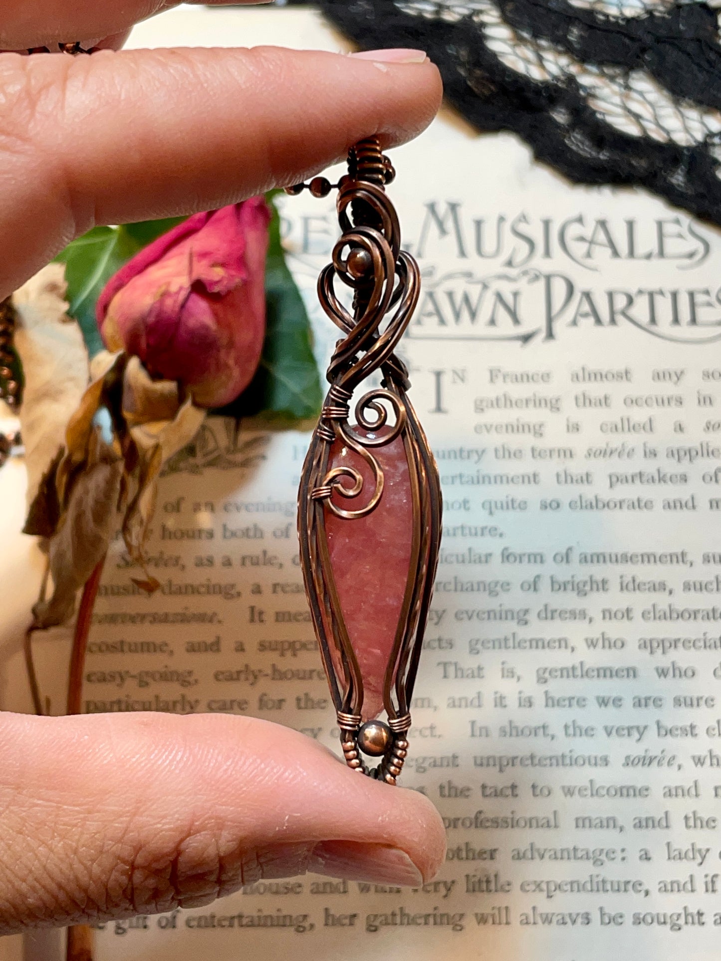 Rhodochrosite Pendant in Copper