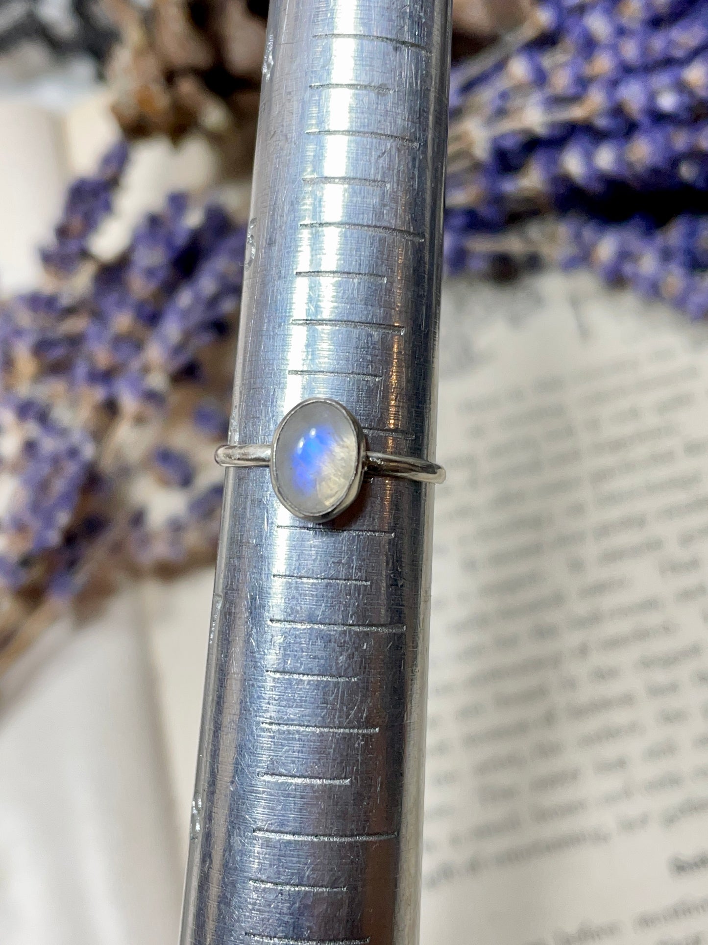 Rainbow Moonstone Sterling Silver Ring Size 6