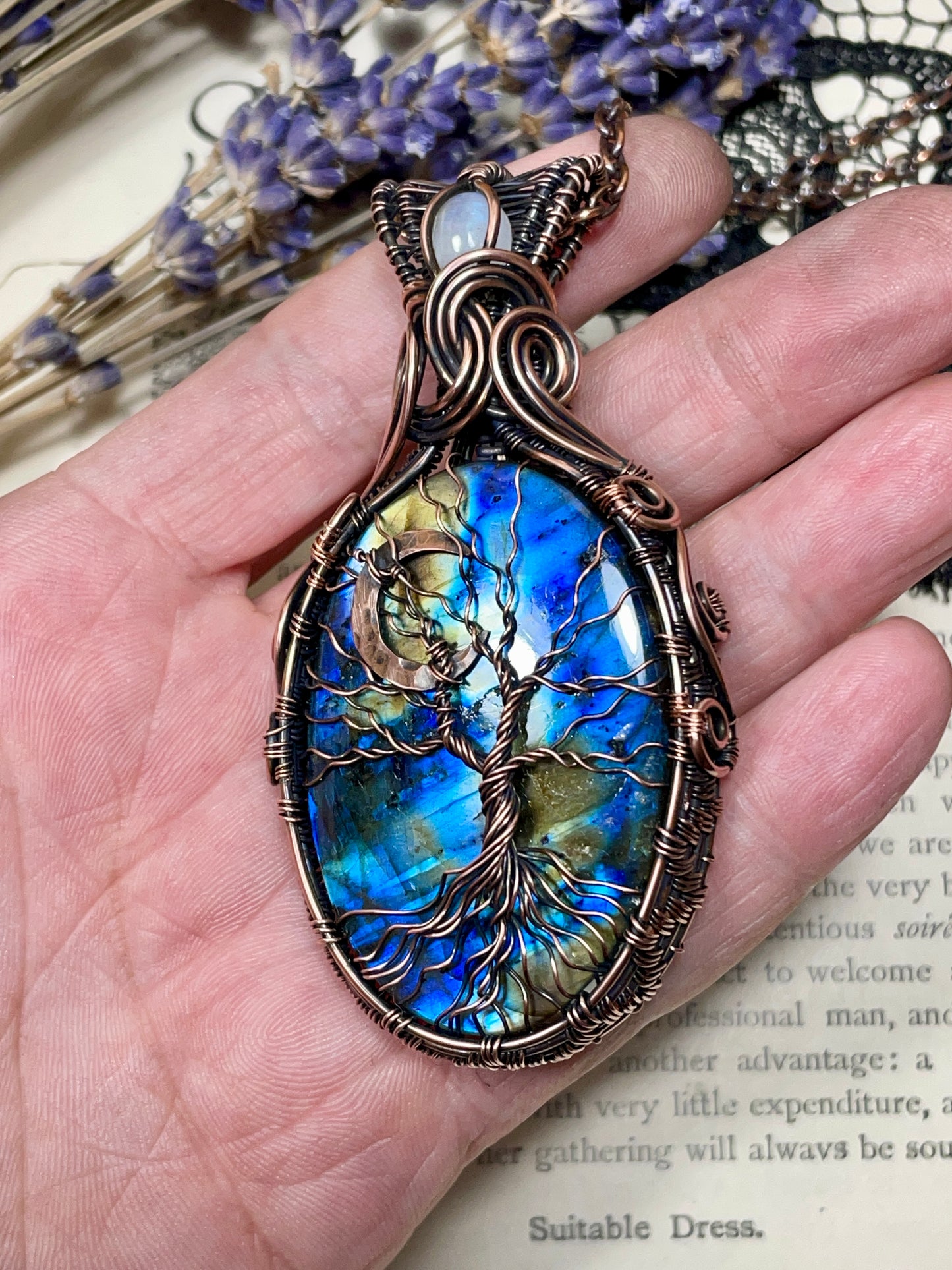 Labradorite Tree of Life Amulet in Copper