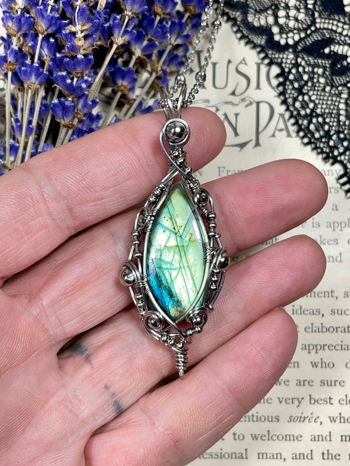 Labradorite Pendant in Stainless Steel