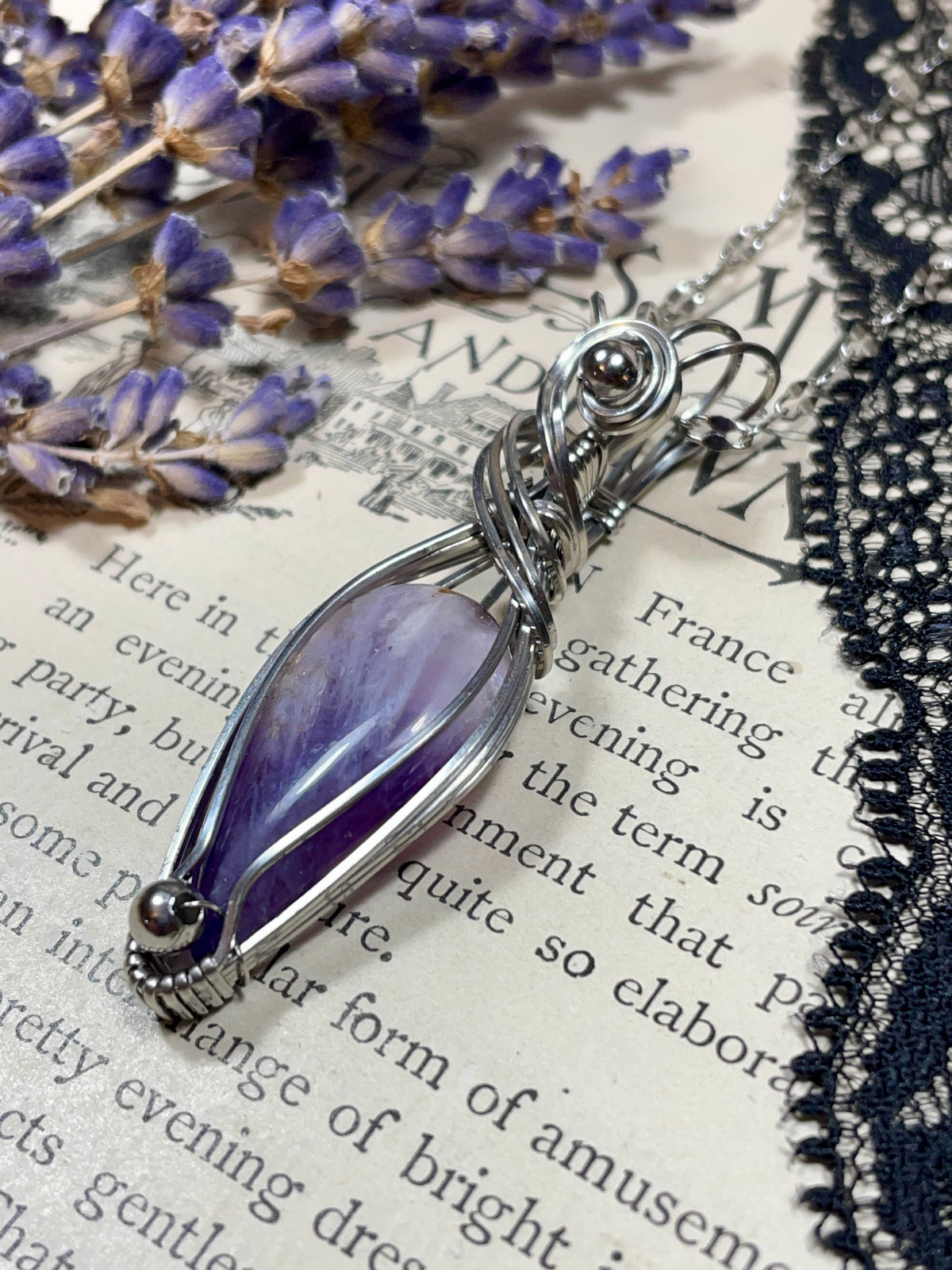 Amethyst Pendant in Stainless Steel