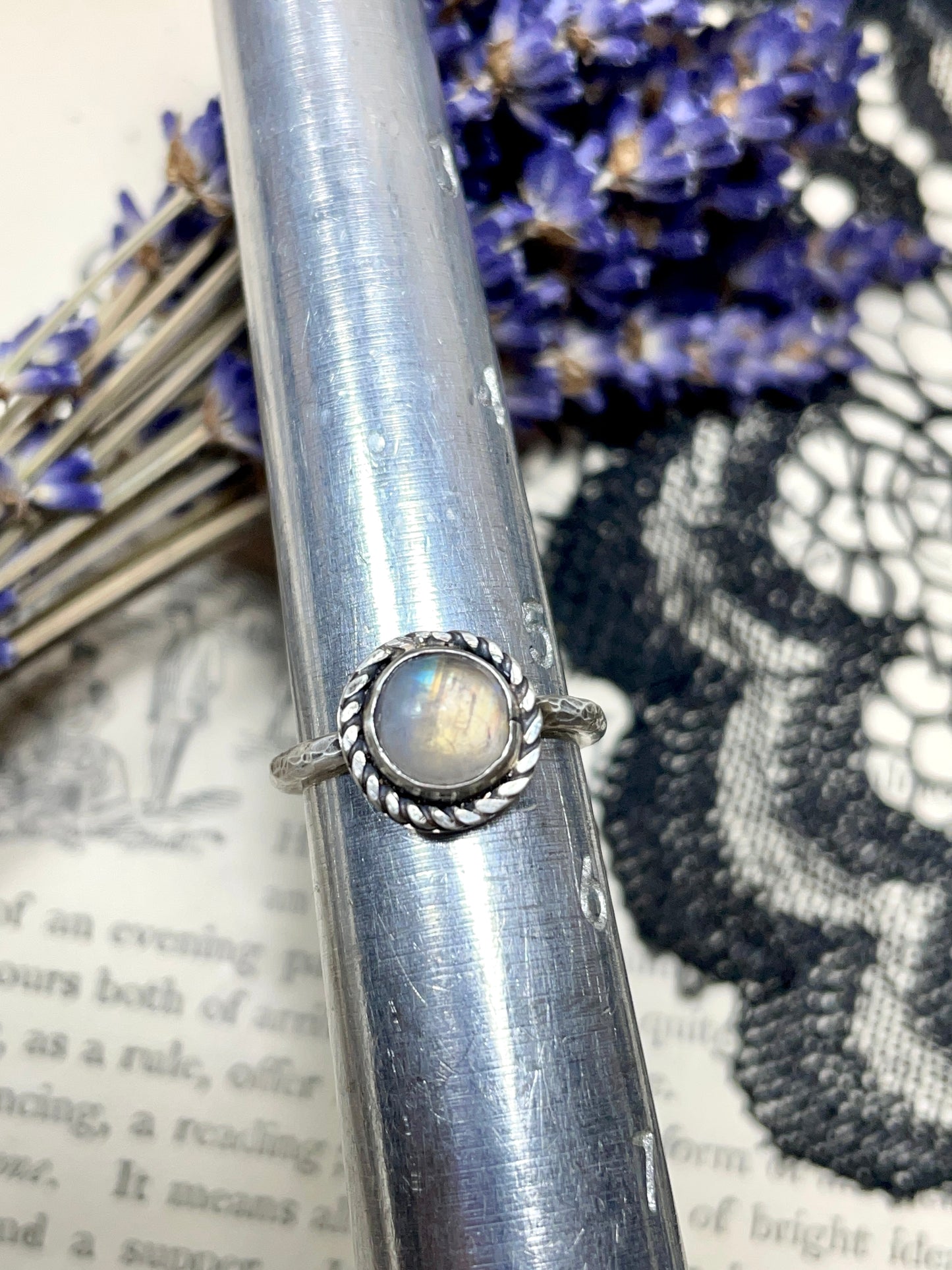 Rainbow Moonstone Sterling Silver Ring Size 5.5