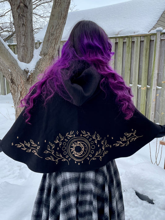 Celestial Black Wool Capelet in Gold (Flawed)