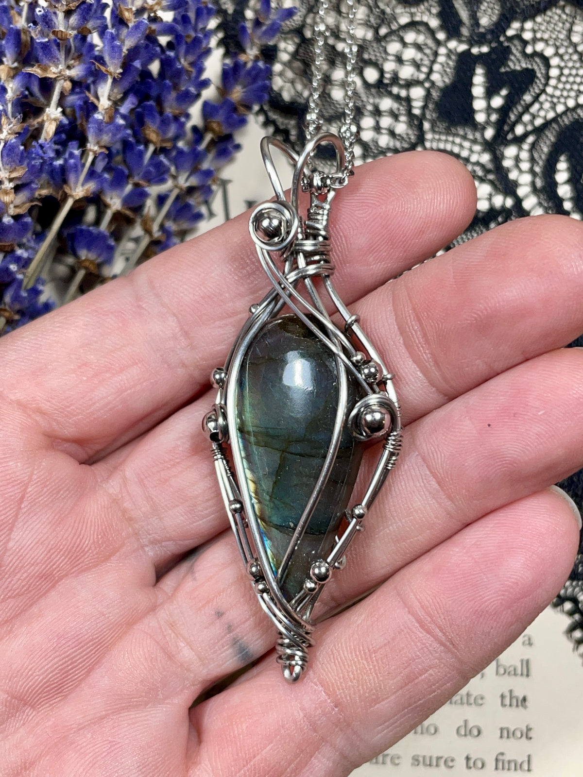 Labradorite Pendant in Stainless Steel