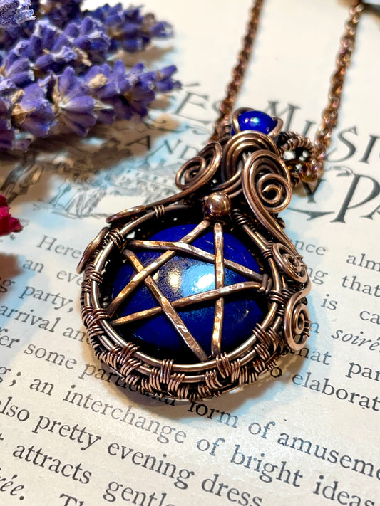 Lapis Lazuli Pentacle Pendant in Copper