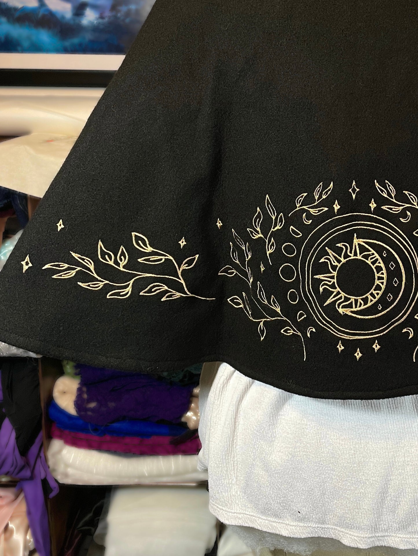 Celestial Black Wool Capelet in Gold (Flawed)