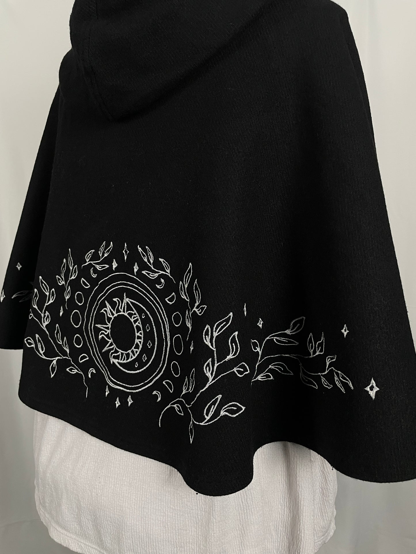 Celestial Black Wool Capelet in Silver