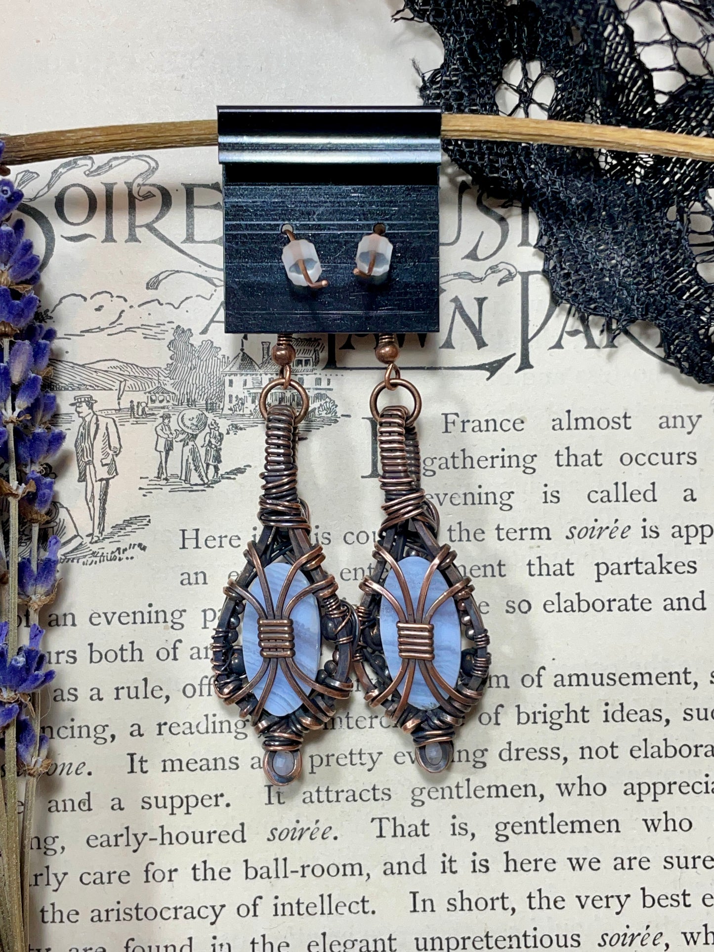 Blue Lace Agate Earrings in Copper