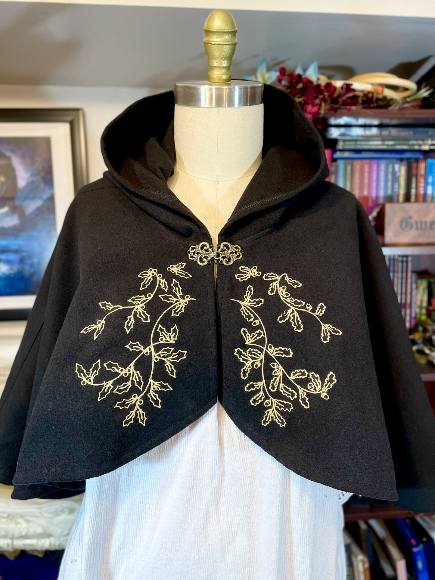 Holly and Oak Black Felted Capelet in Gold