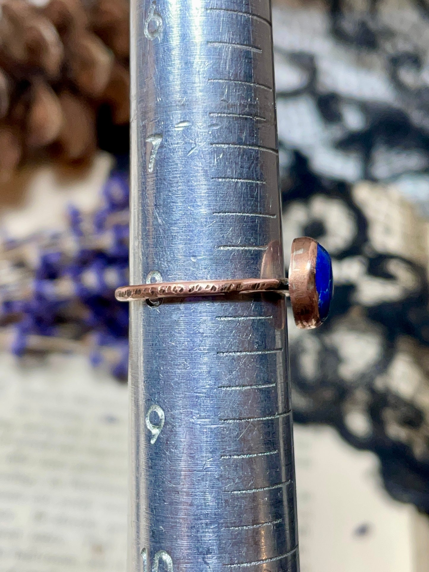 Lapis Lazuli Rustic Copper Ring Size 8