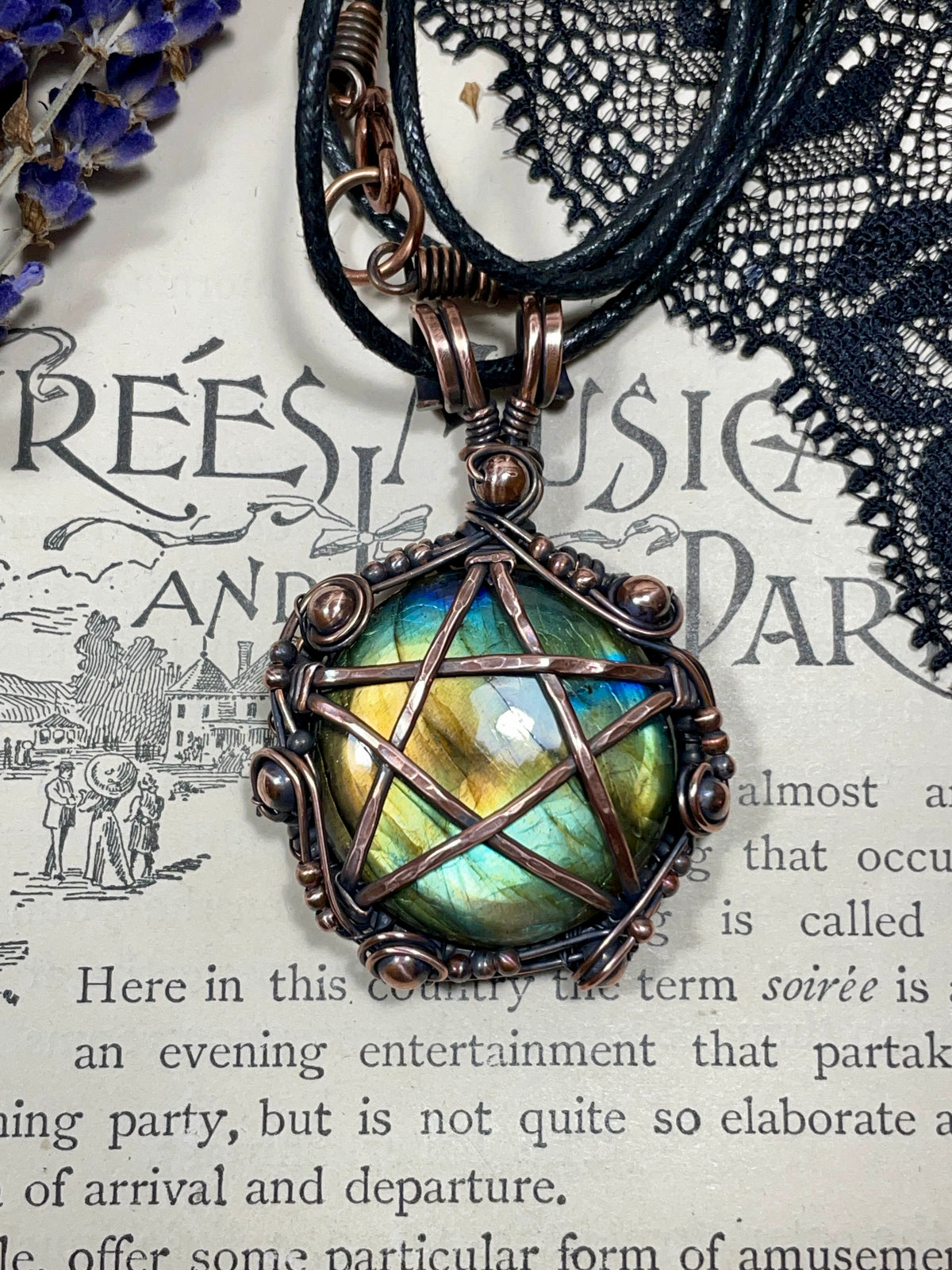 Labradorite Pentacle Pendant in Antiqued Copper