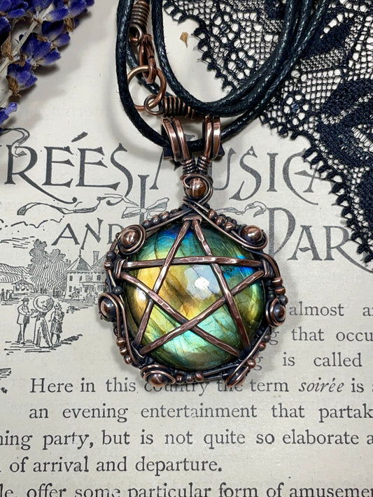 Labradorite Pentacle Pendant in Antiqued Copper
