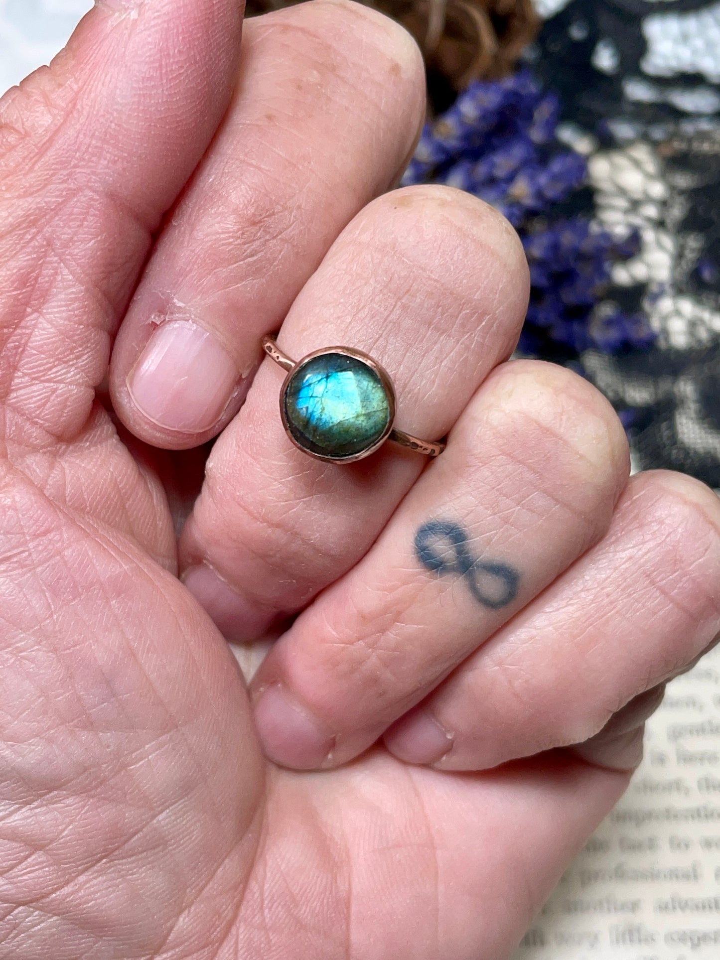 Labradorite Rustic Copper Ring Size 7.75