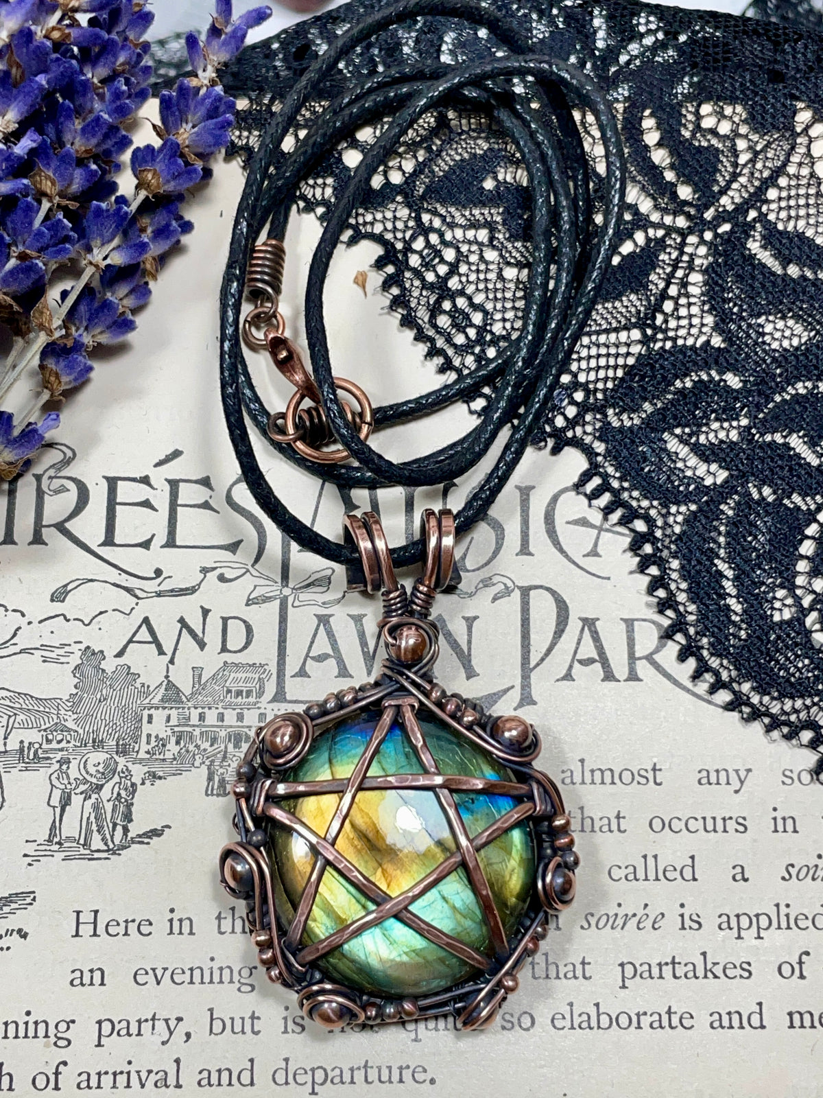 Labradorite Pentacle Pendant in Antiqued Copper