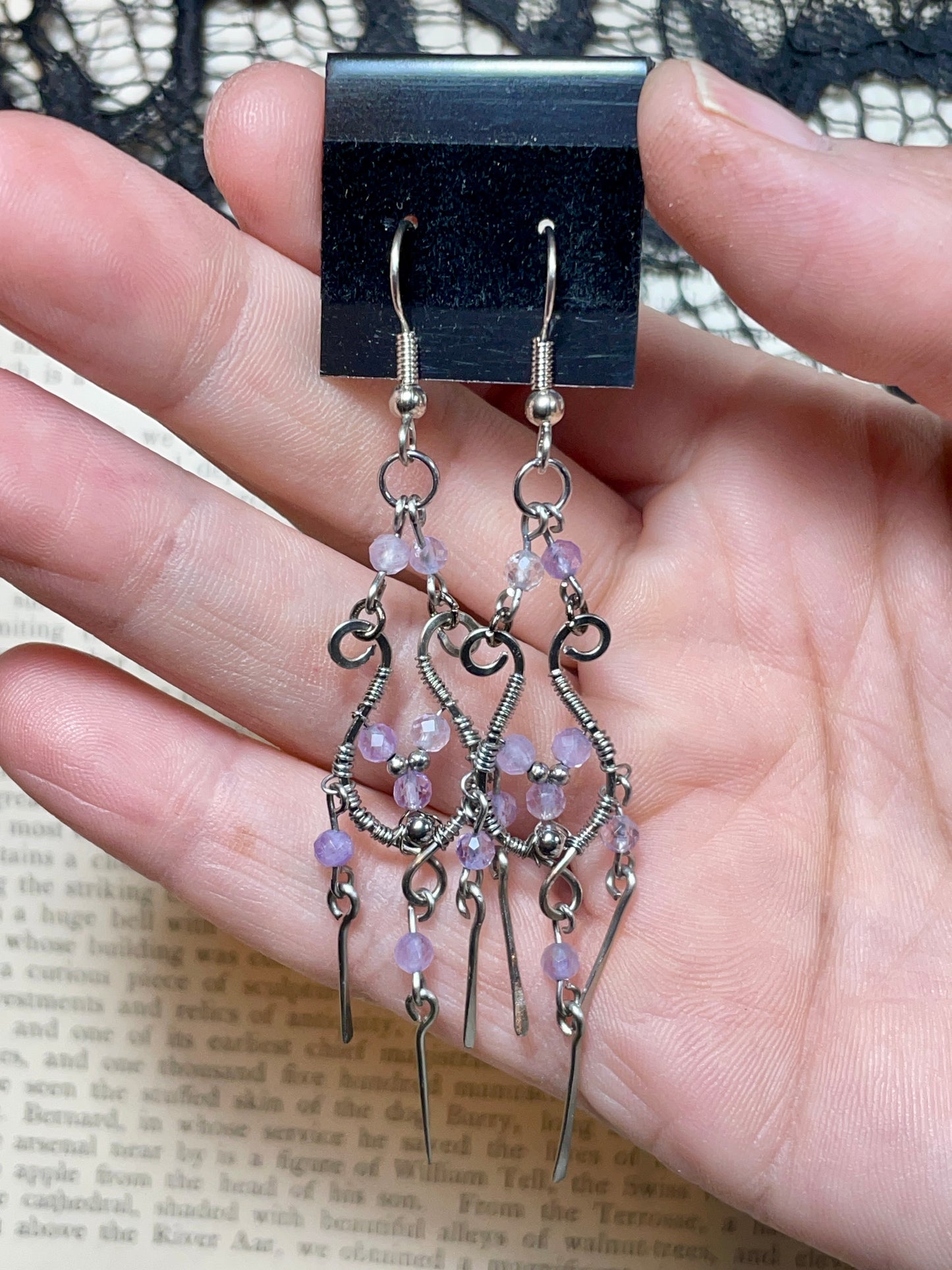 Amethyst Chandelier  Earrings in Stainless Steel