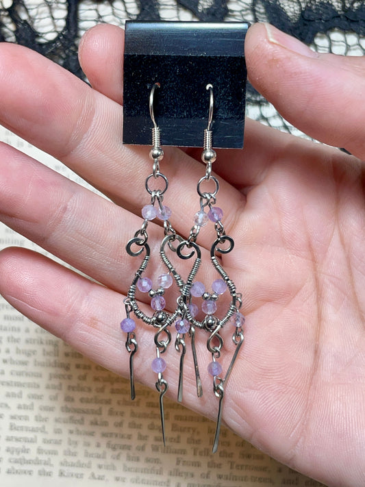 Amethyst Chandelier  Earrings in Stainless Steel
