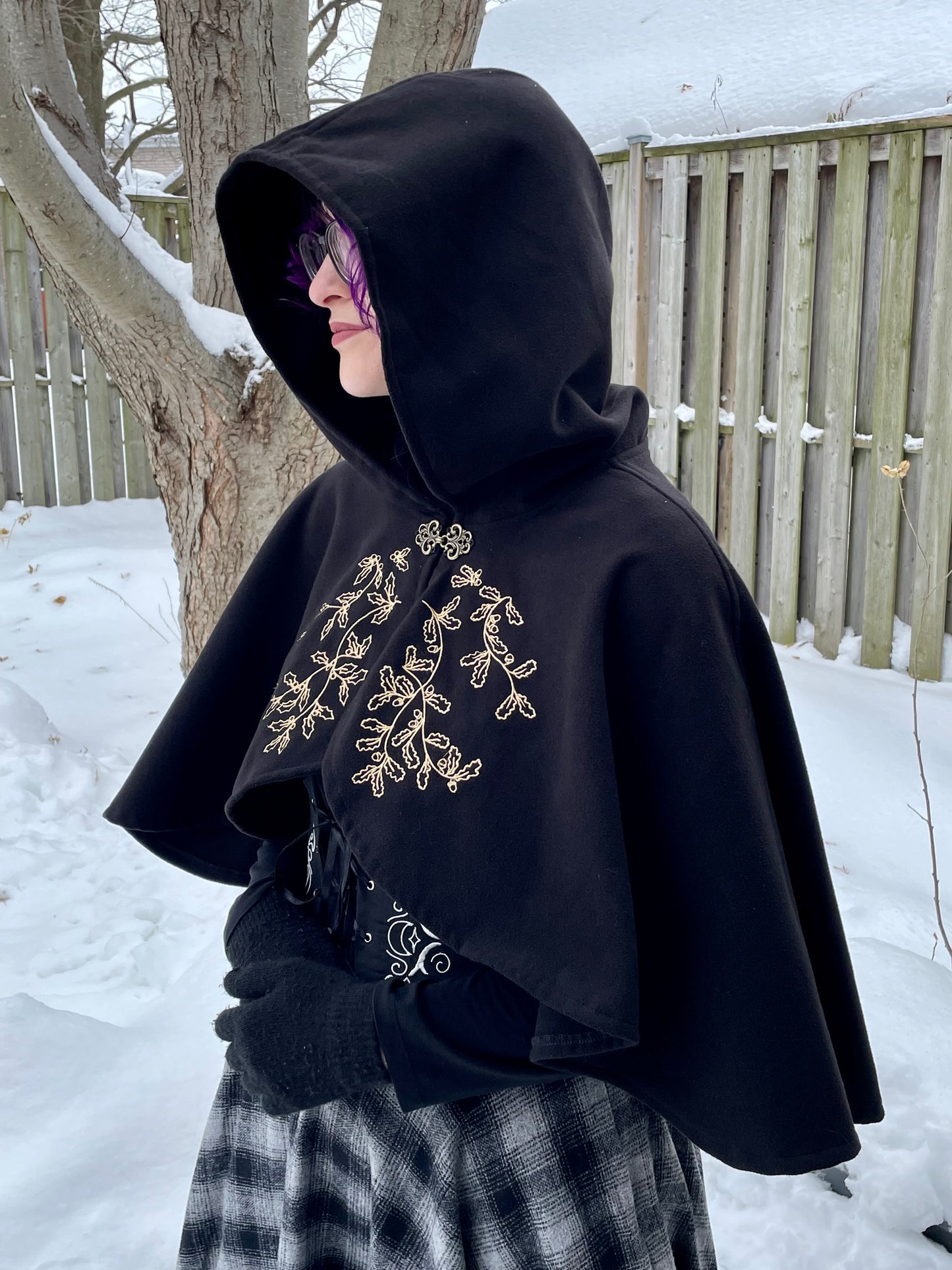 Holly and Oak Black Felted Capelet in Gold