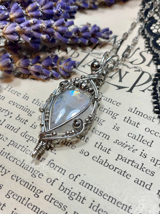 Moonstone (Rainbow Moonstone) Pendant in Stainless Steel