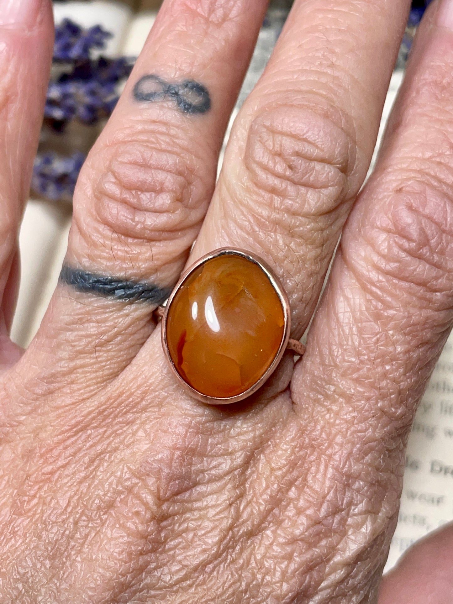 Carnelian Rustic Copper Ring Size 7