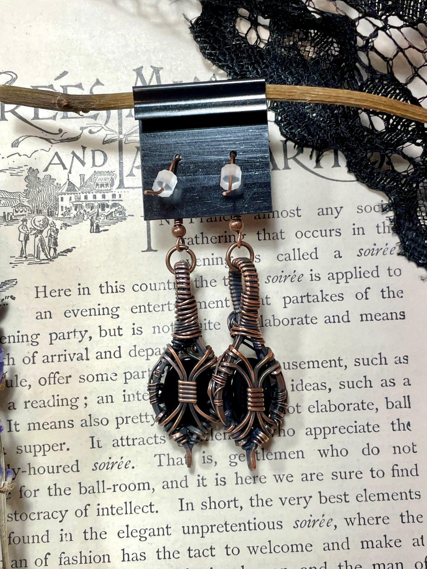 Onyx Earrings in Copper