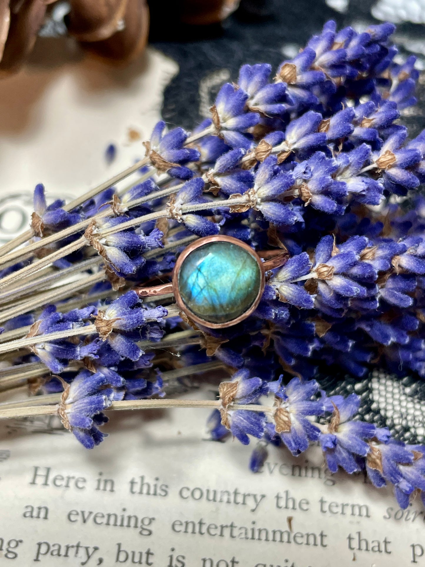 Labradorite Rustic Copper Ring Size 7.75