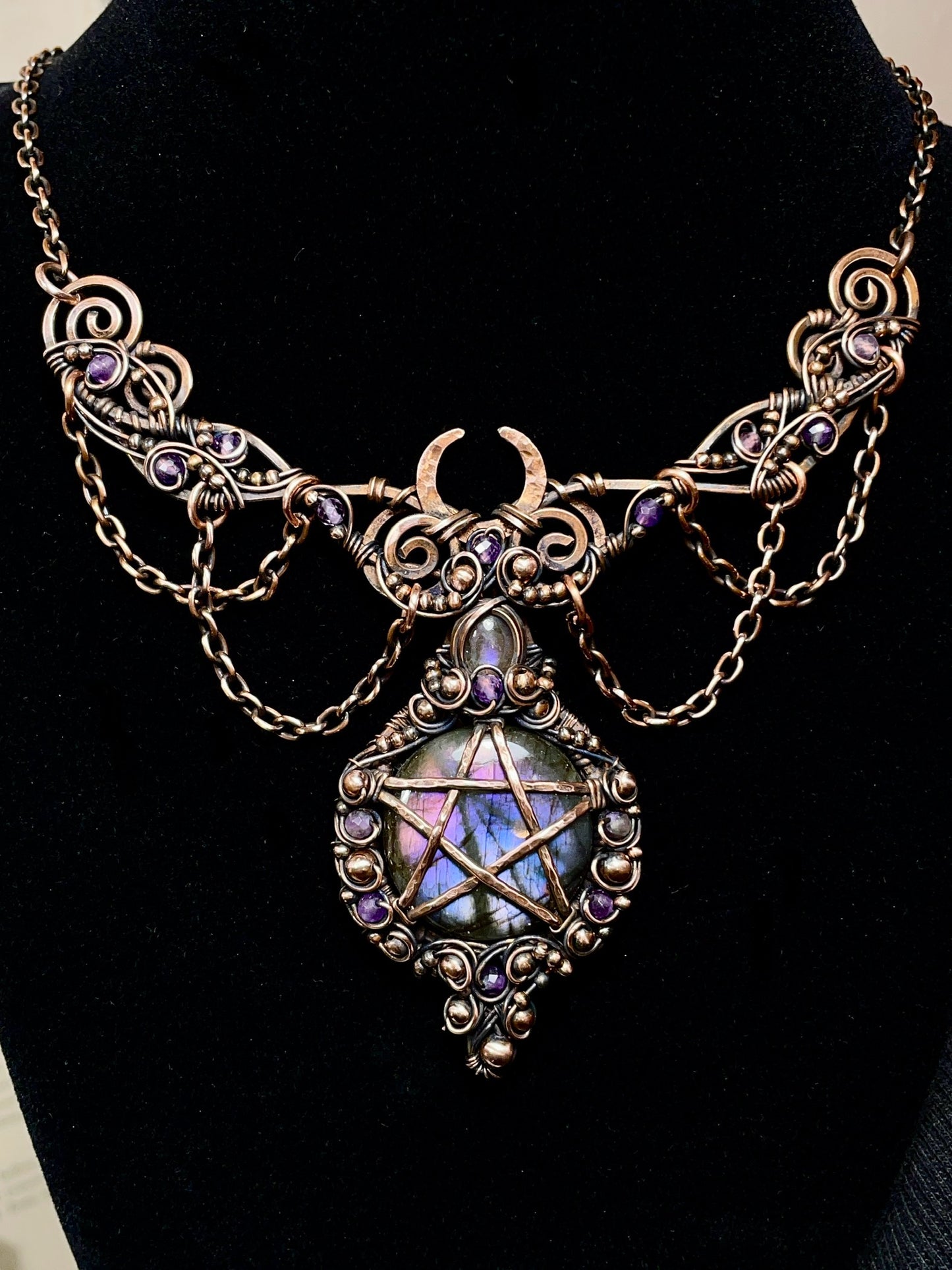 Labradorite Pentacle Collar in Copper