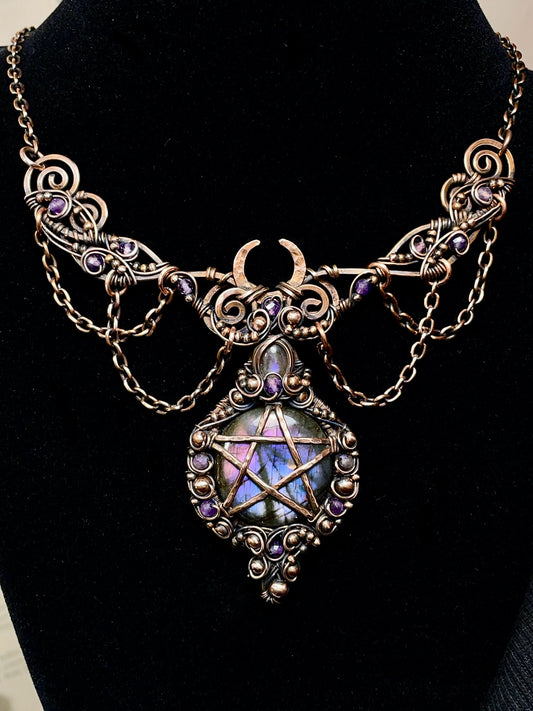 Labradorite Pentacle Collar in Copper