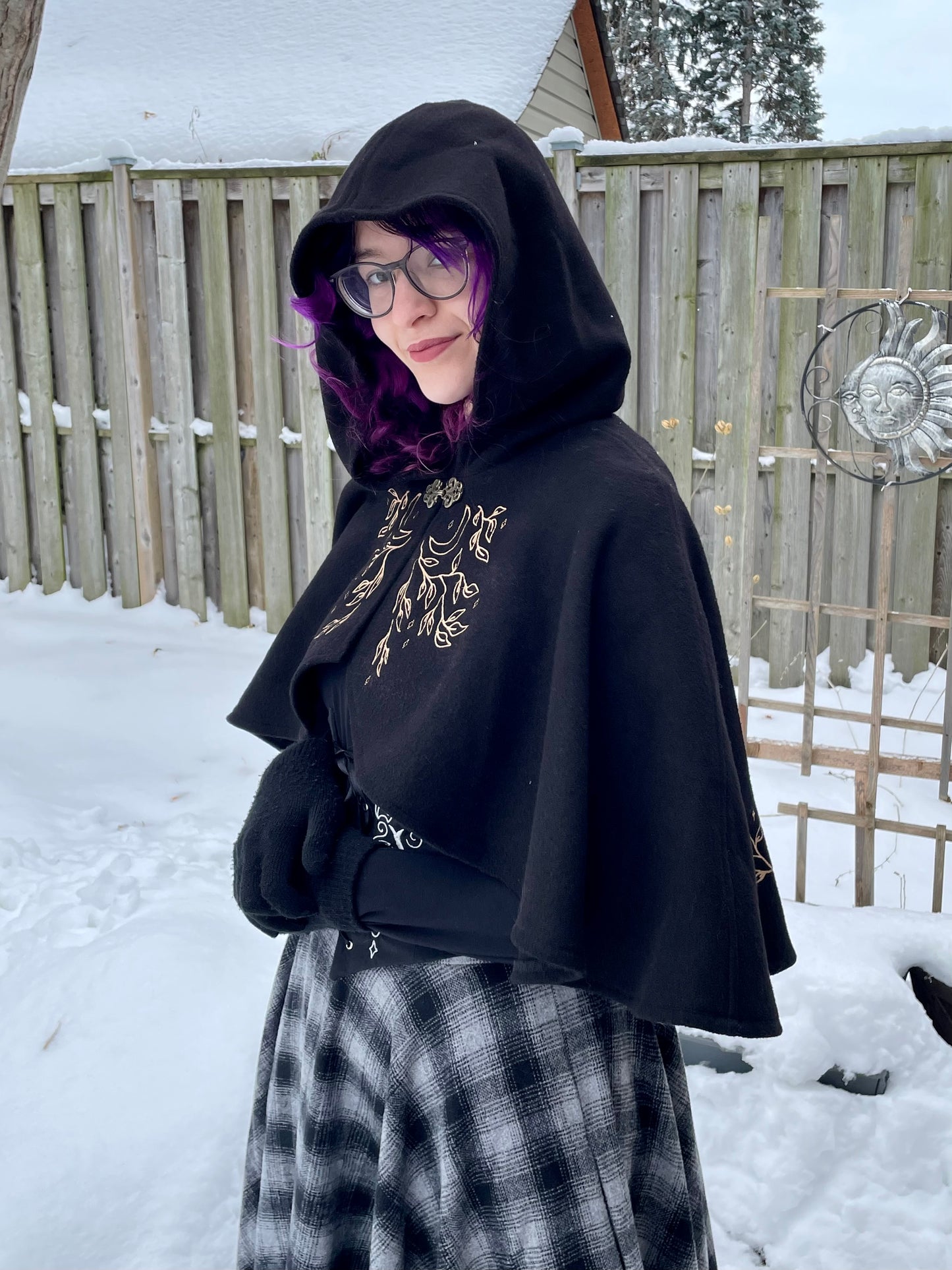 Celestial Black Wool Capelet in Gold (Flawed)