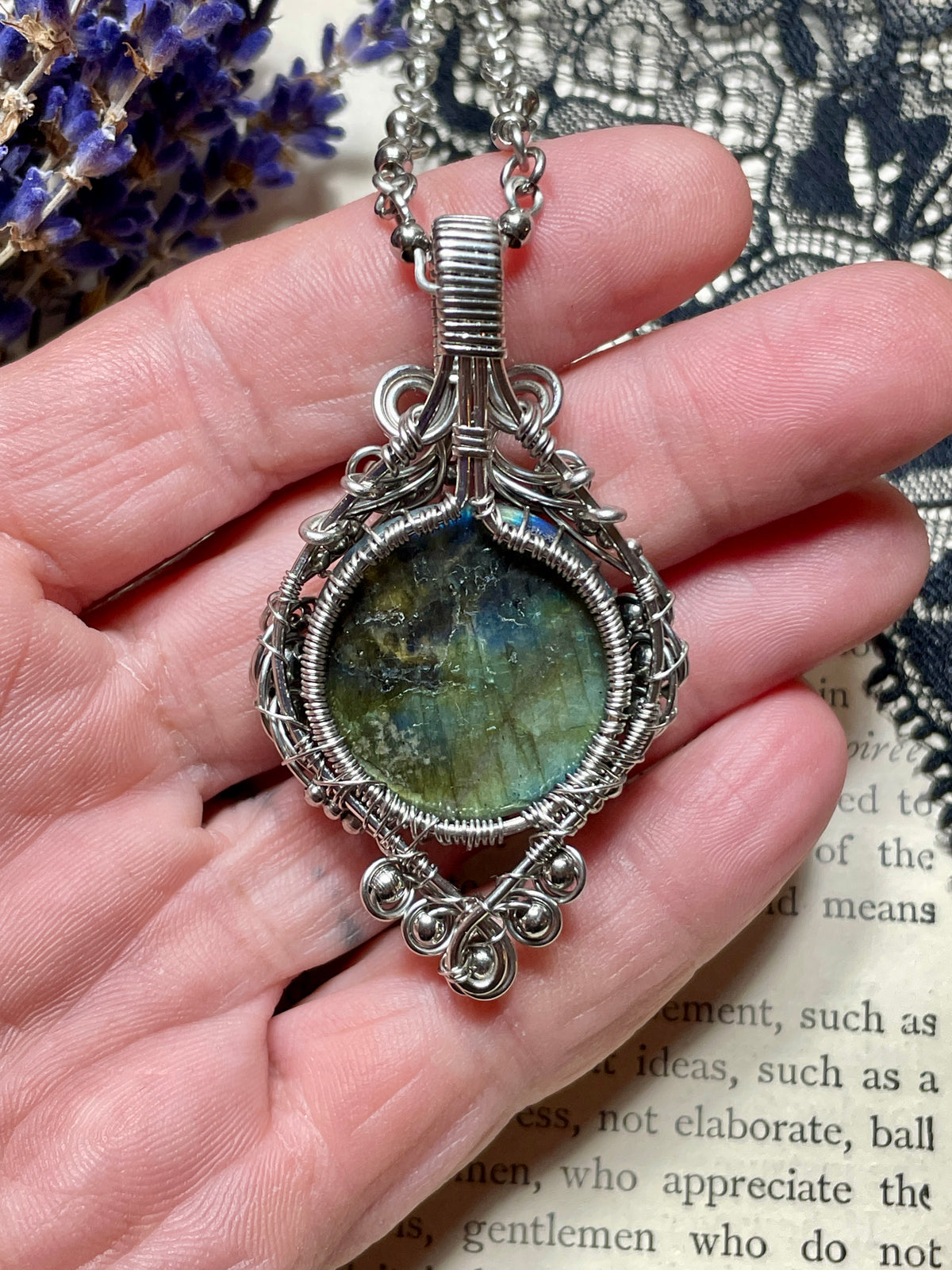 Labradorite Tree of Life Pendant in Stainless Steel