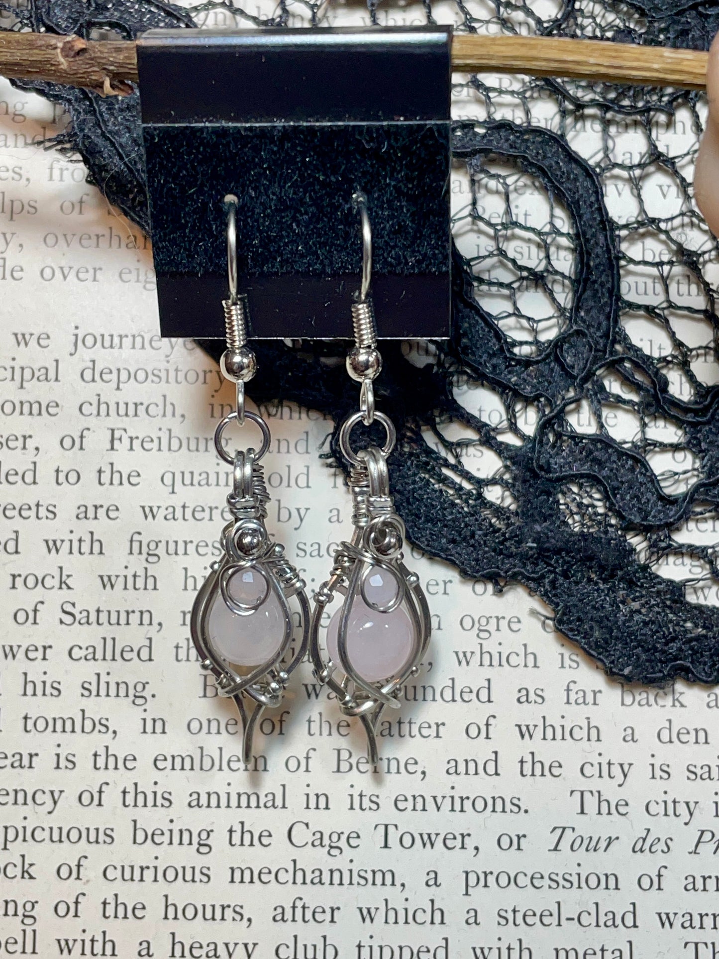 Rose Quartz Earrings in Stainless Steel