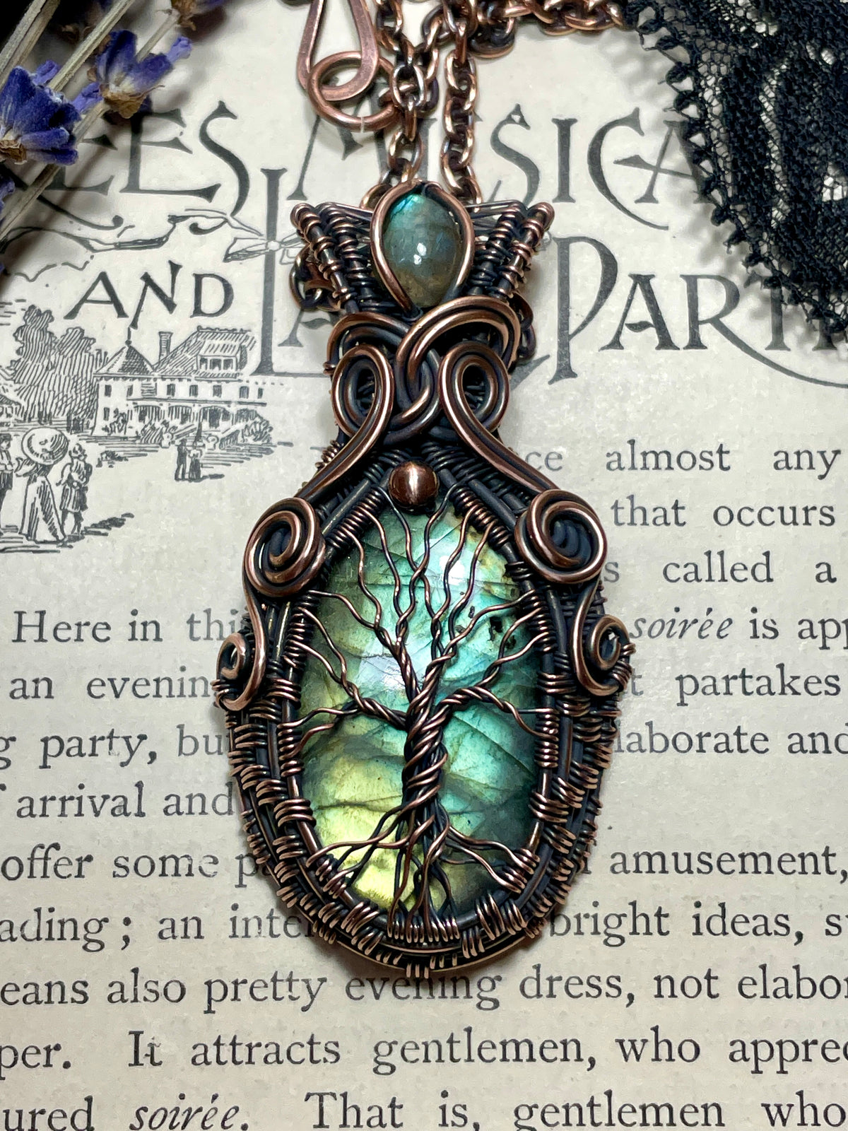 Labradorite Tree of Life Amulet in Copper