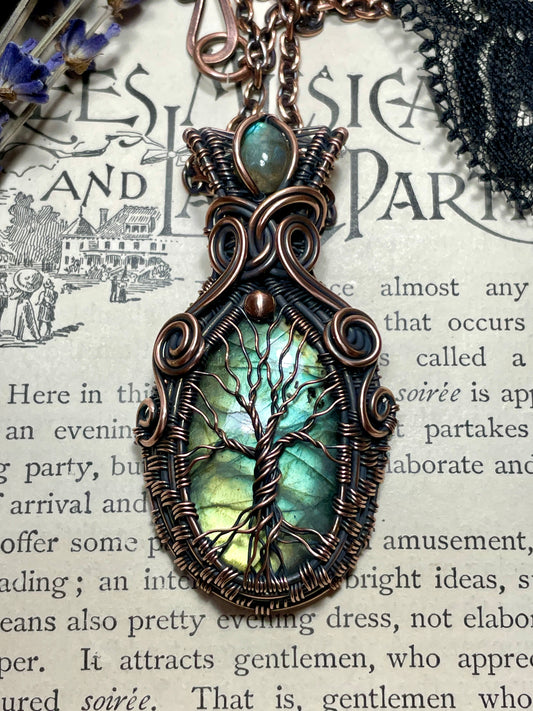 Labradorite Tree of Life Amulet in Copper