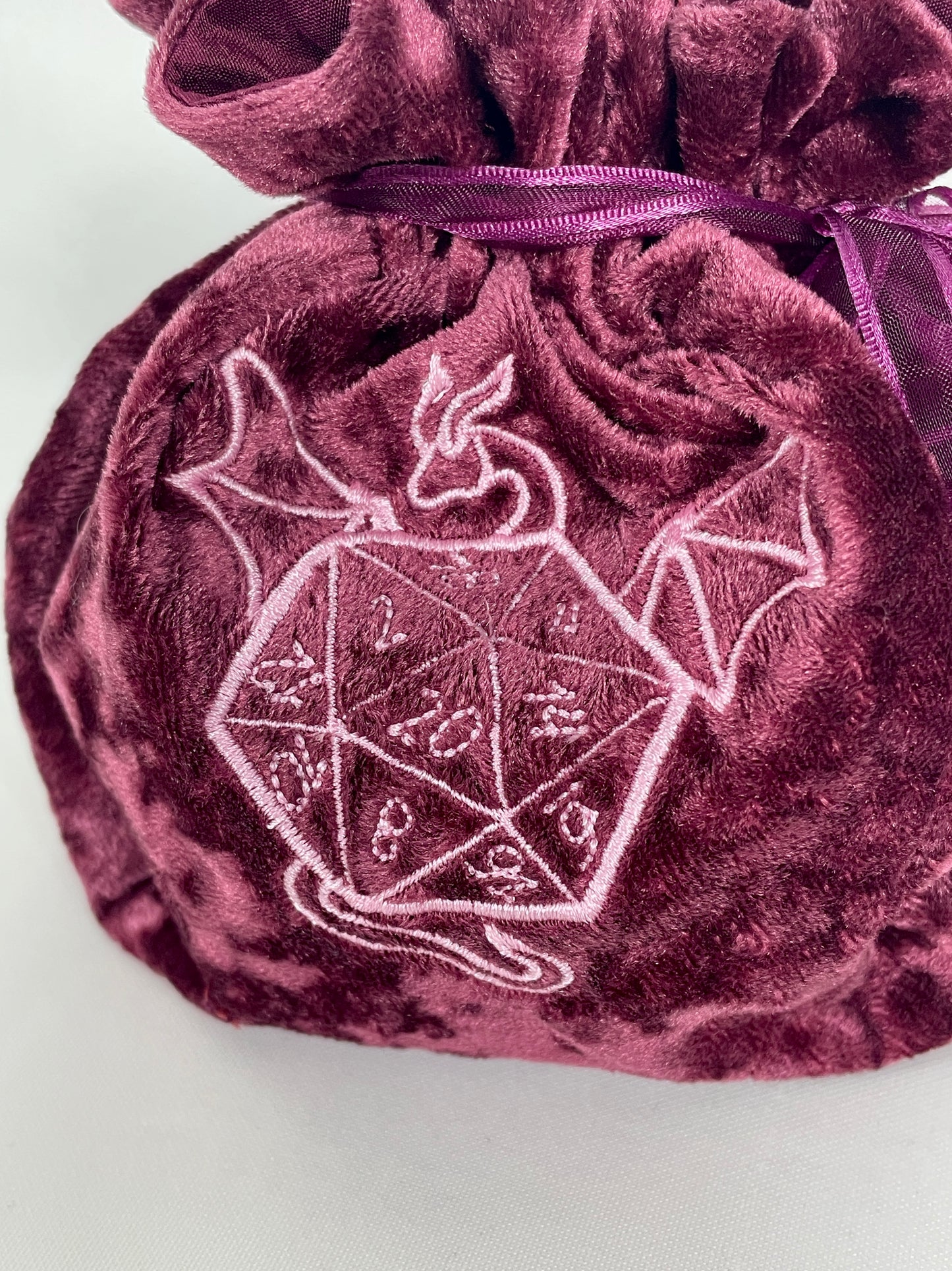 Dusty Rose Embroidered Dragon Dice Bag in Velvet