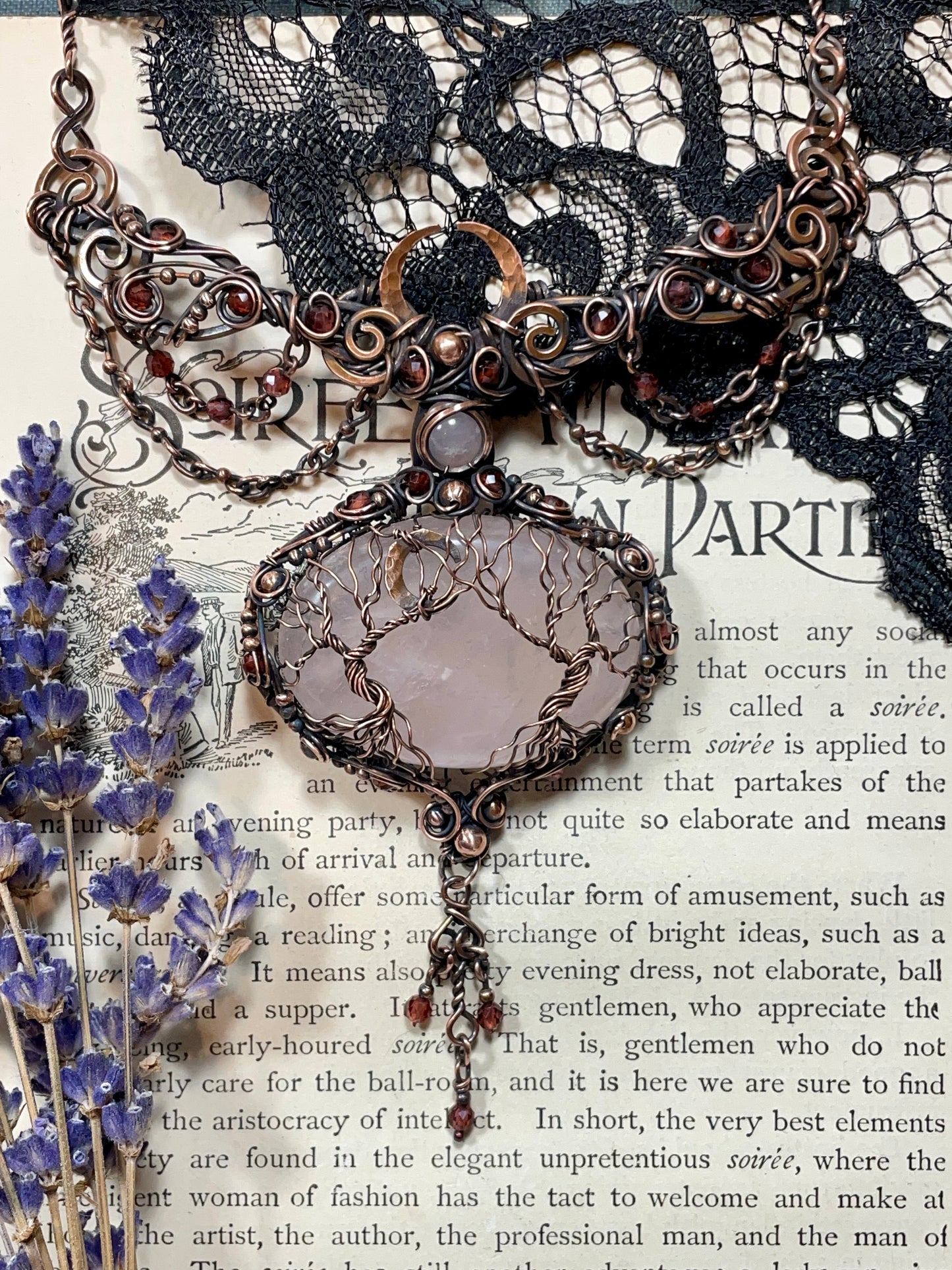 Rose Quartz Forest Collar in Copper